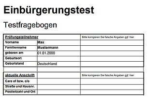 Tabelle persönliche Angaben beim Einbürgerungstest 